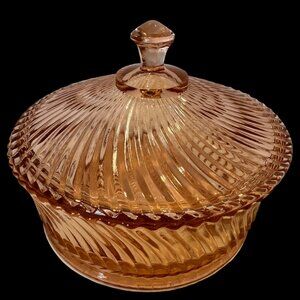 Federal Diana Pink Glass Covered Candy Dish 6-Inch Vintage 1930s Ribbed Design